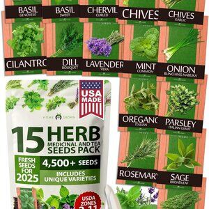 15 Herb Seeds Variety Pack 4,500+ Heirloom & Non-GMO High Germination Rate, Seed
